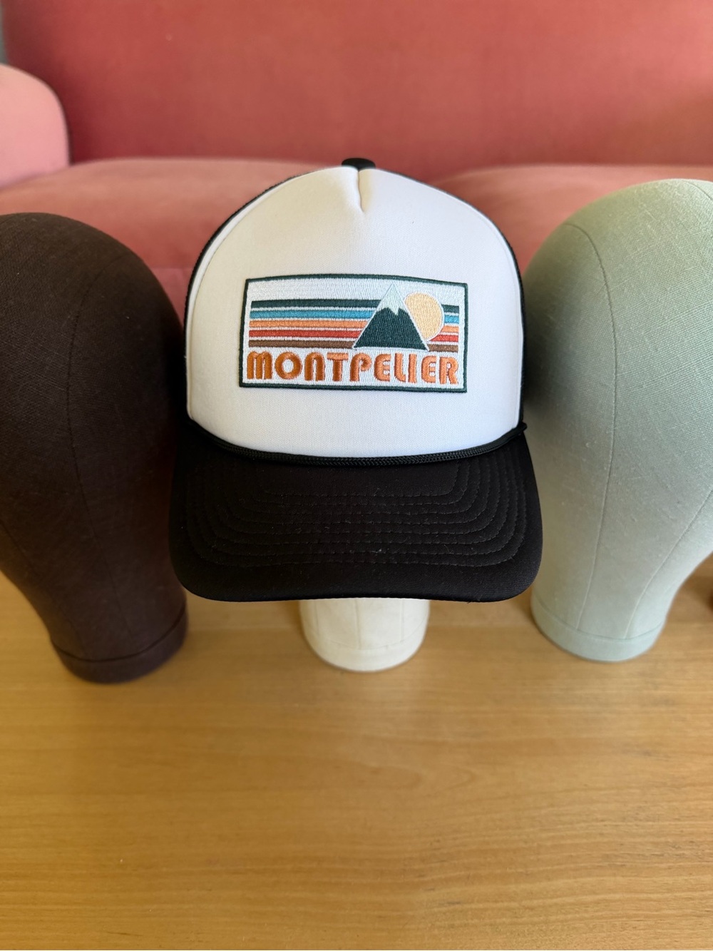 Montpelier Vermont Trucker Hat adult - White & Black Patch nwot